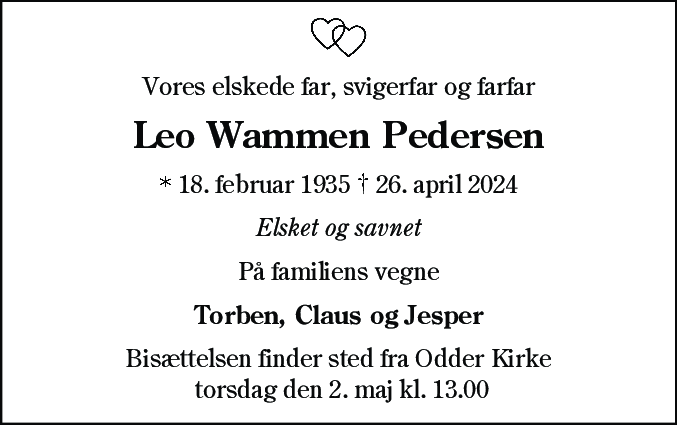 Dødsannonce for Leo Wammen Pedersen
