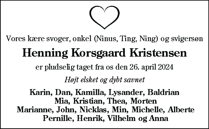 Dødsannonce for Henning Korsgaard Kristensen