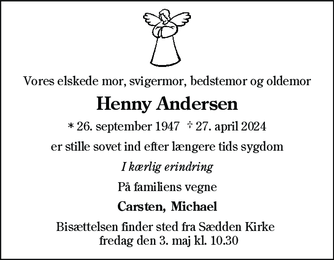 Dødsannonce for Henny Andersen