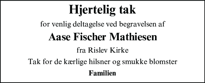 Dødsannonce for Aase Fischer Mathiesen