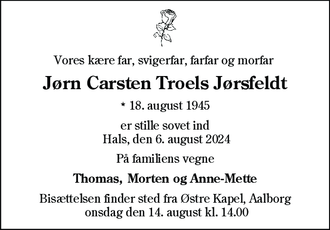 Dødsannonce for Jørn Carsten Troels Jørsfeldt