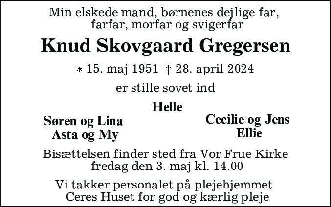 Dødsannonce for Knud Skovgaard Gregersen