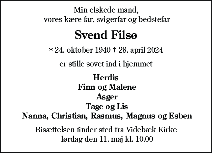 Dødsannonce for Svend Filsø