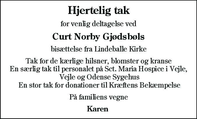 Dødsannonce for Curt Norby Gjødsbøl