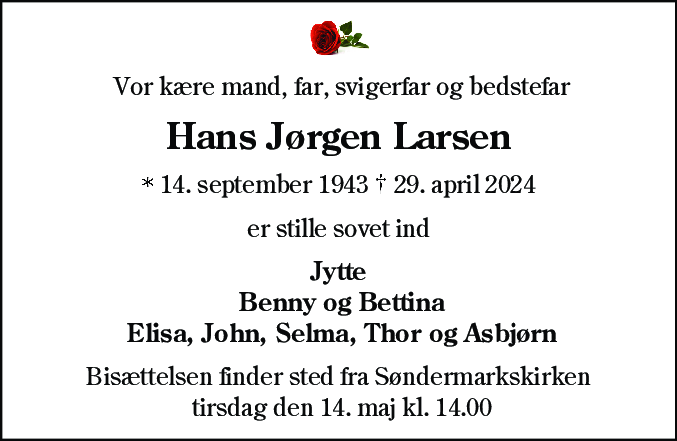 Dødsannonce for Hans Jørgen Larsen