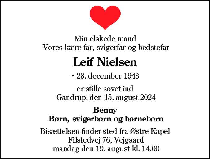 Dødsannonce for Leif Nielsen