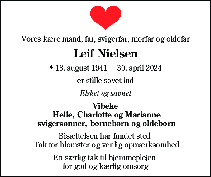 Dødsannonce for Leif Nielsen