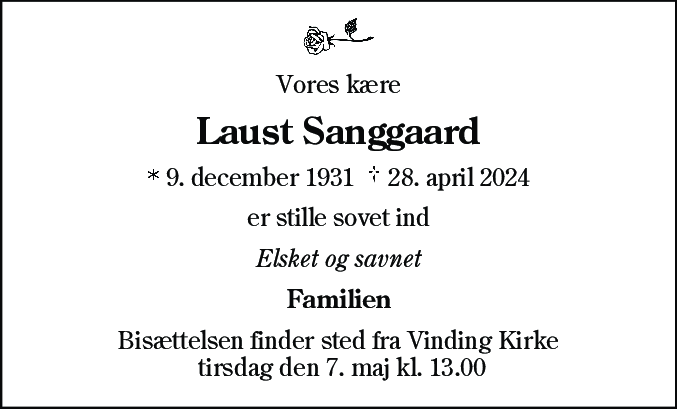 Dødsannonce for Laust Sanggaard Christensen