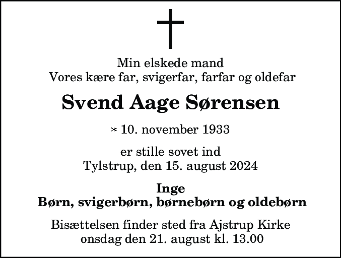 Dødsannonce for Svend Aage Sørensen