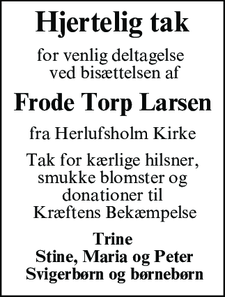 Dødsannonce for Frode Torp Larsen