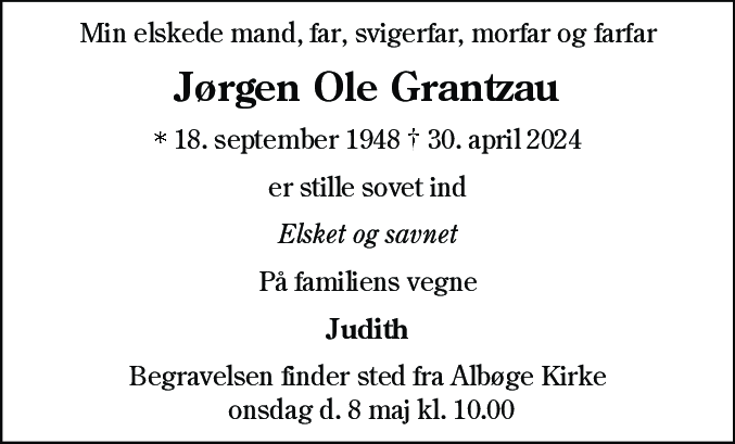 Dødsannonce for Jørgen Ole Grantzau
