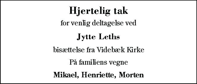 Dødsannonce for Jytte Leth