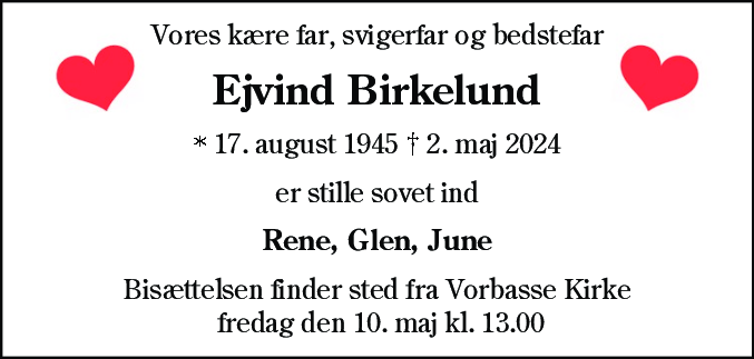 Dødsannonce for Ejvind Birkelund