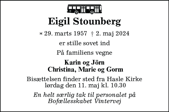Dødsannonce for Eigil Stounberg