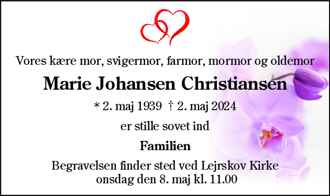 Dødsannonce for Marie Johansen Christiansen