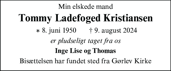 Dødsannonce for Finn Tommy Ladefoged Kristiansen