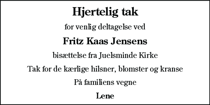 Dødsannonce for Fritz Kaas Jensen