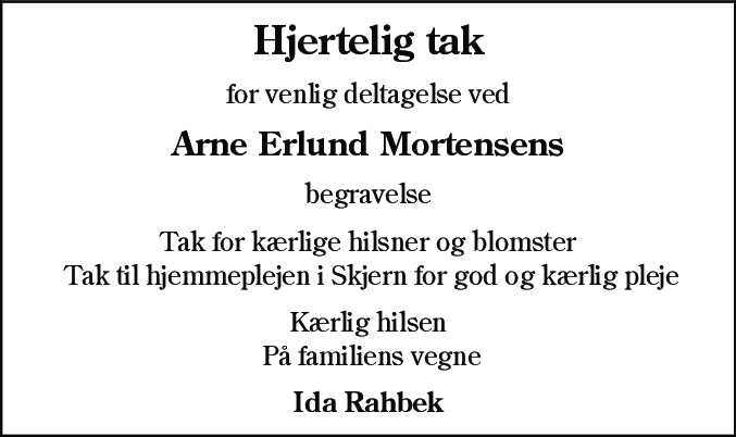 Dødsannonce for Arne Erlund Mortensen