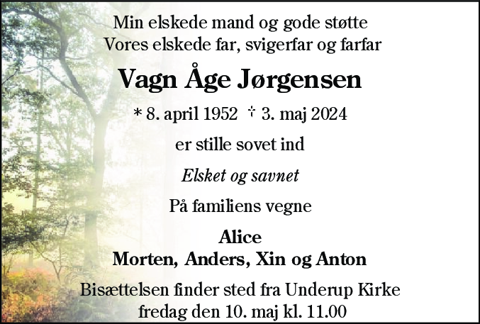 Dødsannonce for Vagn Åge Jørgensen