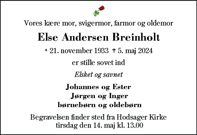 Dødsannonce for Else Andersen Breinholt