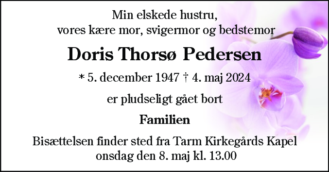 Dødsannonce for Doris Grethe Thorsø Pedersen
