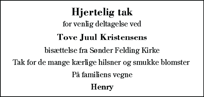 Dødsannonce for Tove Juul Kristensen