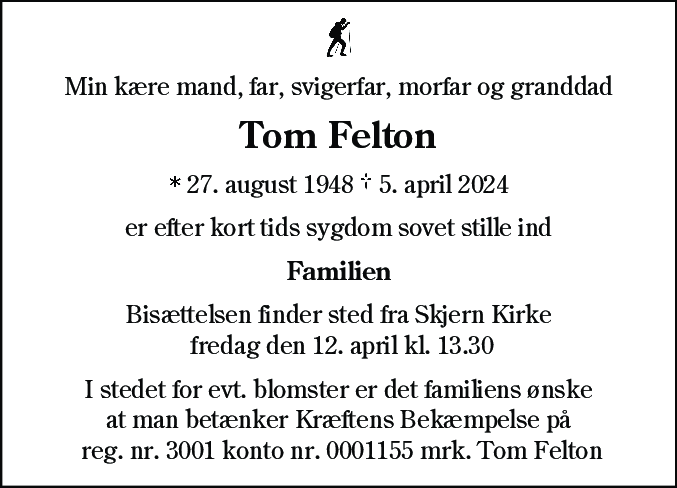 Dødsannonce for Thomas Felton