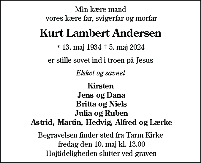Dødsannonce for Kurt Lambert Andersen