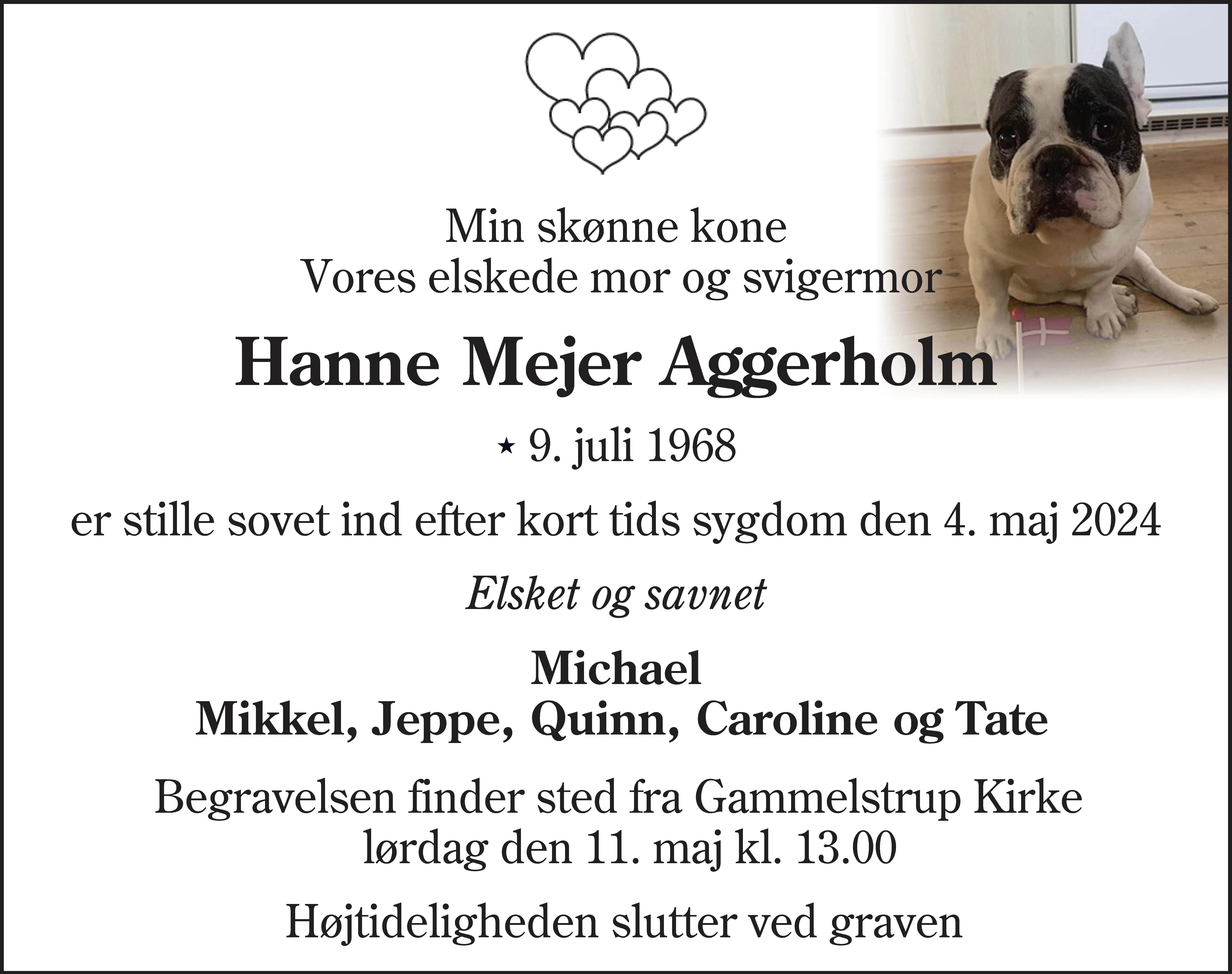 Dødsannonce for Hanne Mejer Aggerholm