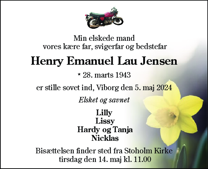 Dødsannonce for Henry Emanuel Lau Jensen