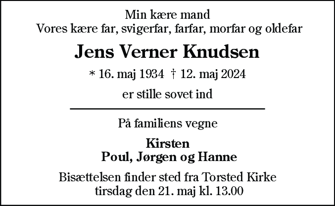 Dødsannonce for Jens Verner Knudsen