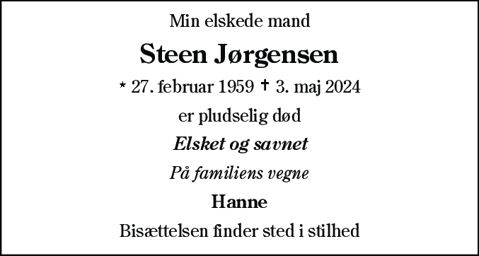 Dødsannonce for Steen Jørgensen