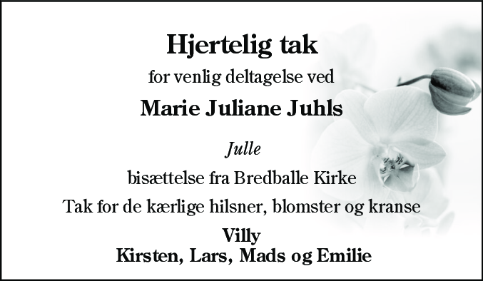 Dødsannonce for Marie Juliane Juhl
