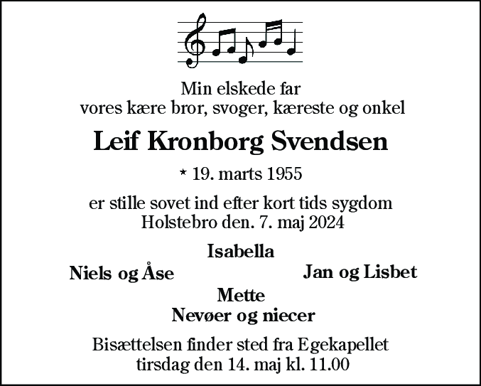 Dødsannonce for Leif Kronborg Svendsen