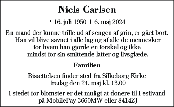 Dødsannonce for Niels Erik Carlsen