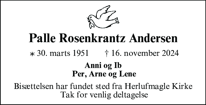 Dødsannonce for Palle Rosenkrantz Andersen