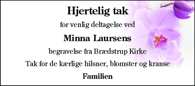 Dødsannonce for Minna Laursen
