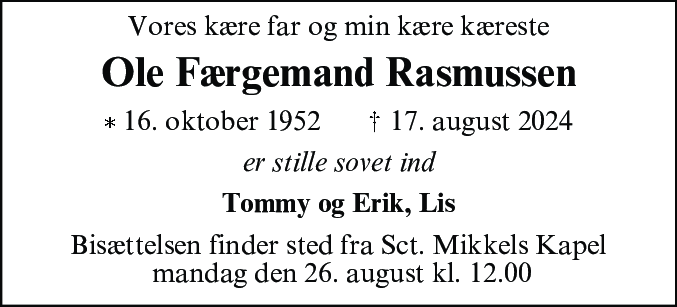 Dødsannonce for Ole Færgemand Rasmussen