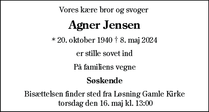 Dødsannonce for Agner Jensen
