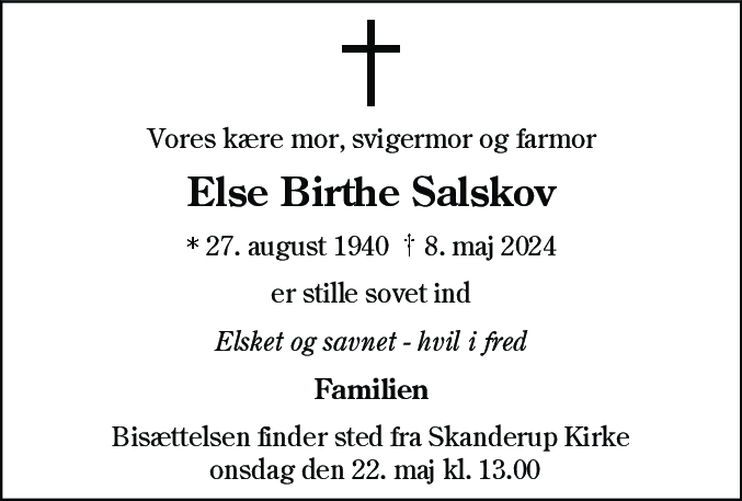 Dødsannonce for Else Birthe Salskov