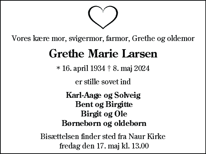 Dødsannonce for Grethe Marie Larsen