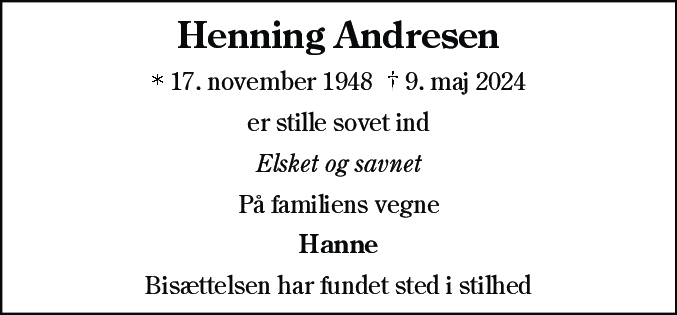 Dødsannonce for Henning Andresen
