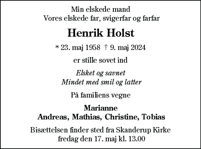 Dødsannonce for Henrik Holst