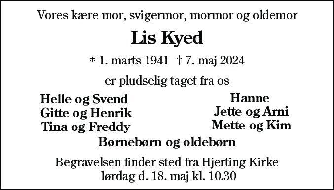 Dødsannonce for Jonny Lis Kyed
