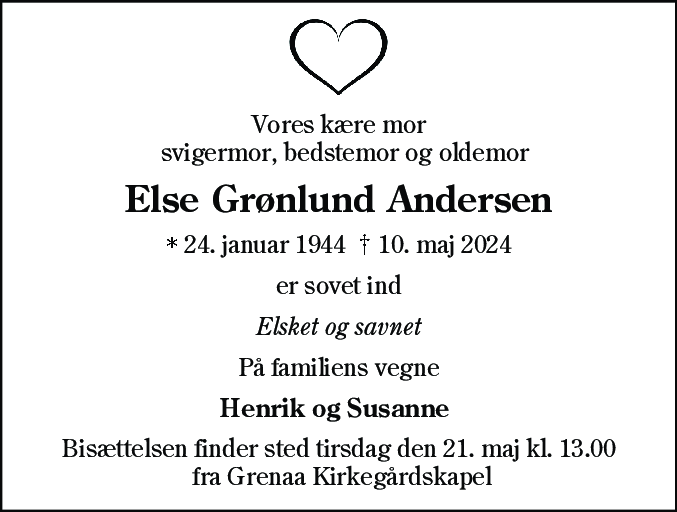 Dødsannonce for Else Andersen