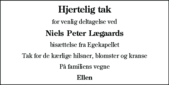 Dødsannonce for Niels Peter Lægaard