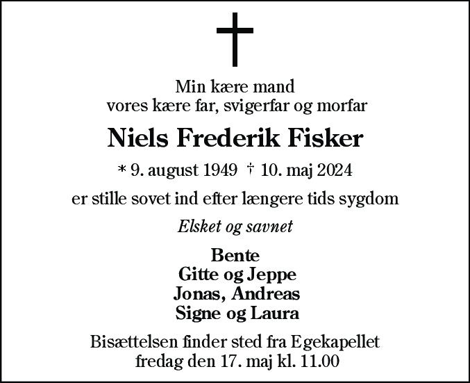 Dødsannonce for Niels Frederik Fisker