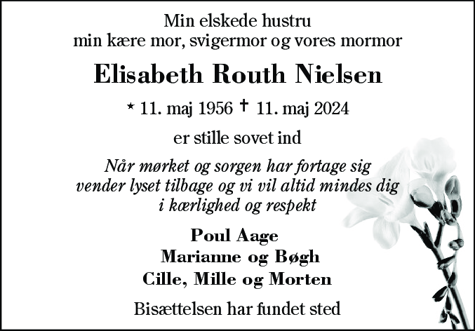 Dødsannonce for Elisabeth Routh Nielsen