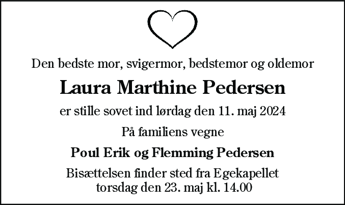 Dødsannonce for Laura Martine Pedersen