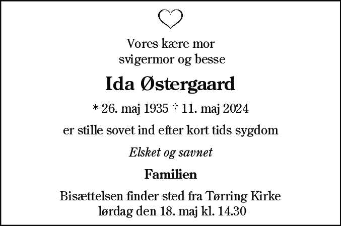Dødsannonce for Ida Palludan Østergaard